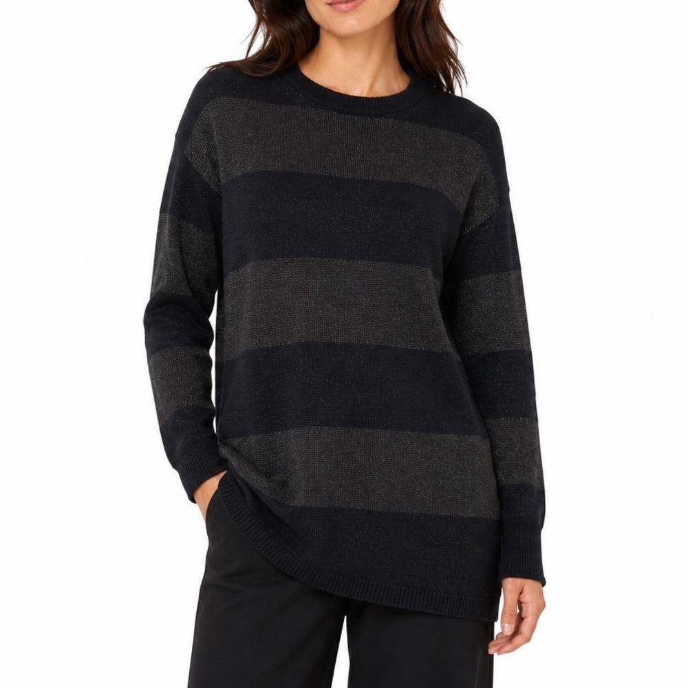 Vince Sweater Cashmere Striped Gray Black Crewneck Women's Size Medium‎